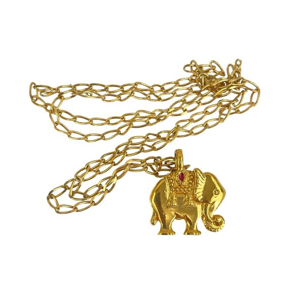 Gold-Tone Coin Pendant Necklace With Rope Chain & Elephant Charm - Picture 2 of 8